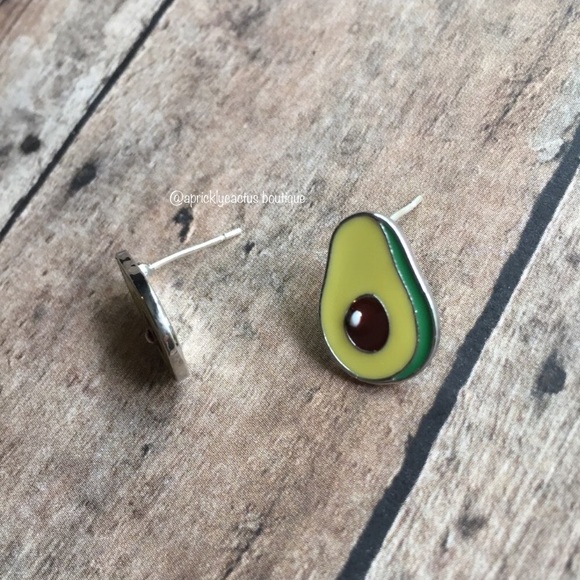 Avocado Stud Earrings Enamel Dainty Boho Hipster - Picture 6 of 7